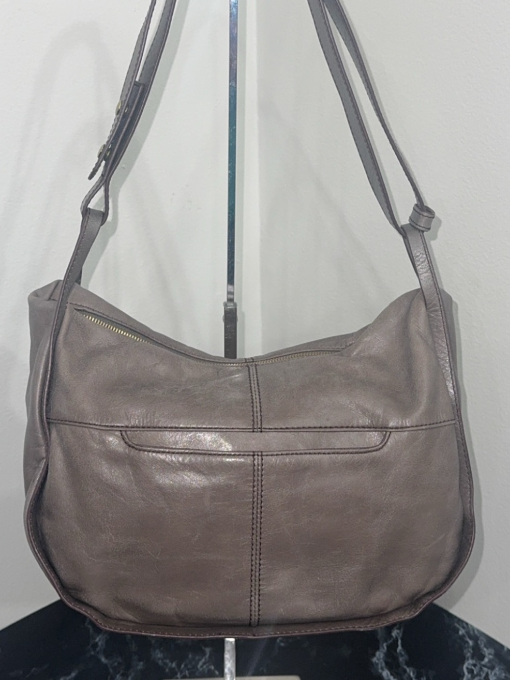 HOBO Handbag Leather Shoulder Bag Gray Medium Size AUTHENTIC - Picture 11 of 14